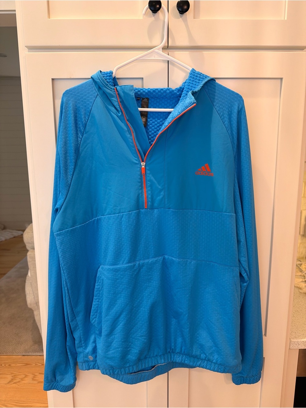 Adidas Blue Athletic Hooded Half-Zip with Orange Accents